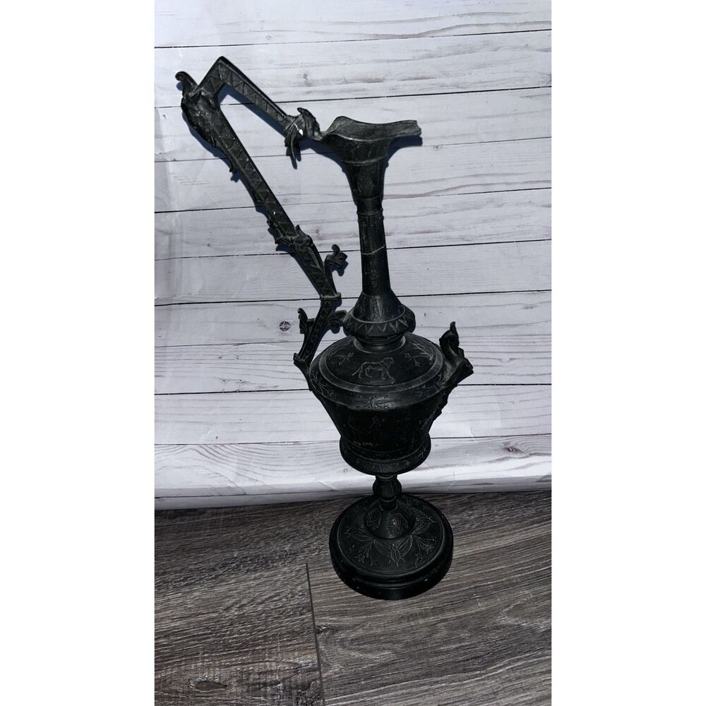 Antique Candlestick Holders Ewer Pitcher Urn 48cm Cast Metal Victorian